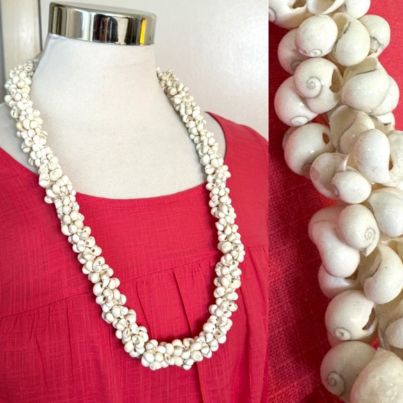🌺 Hawaiian White Mongo Shell Lei 🌺 Necklace Unisex Coastal Cowgirl Beach Party - Picture 2 of 10